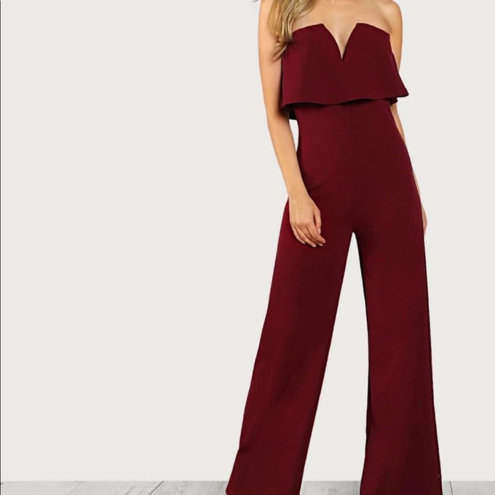 Shein V Notch Two Layer Tube Jumpsuit